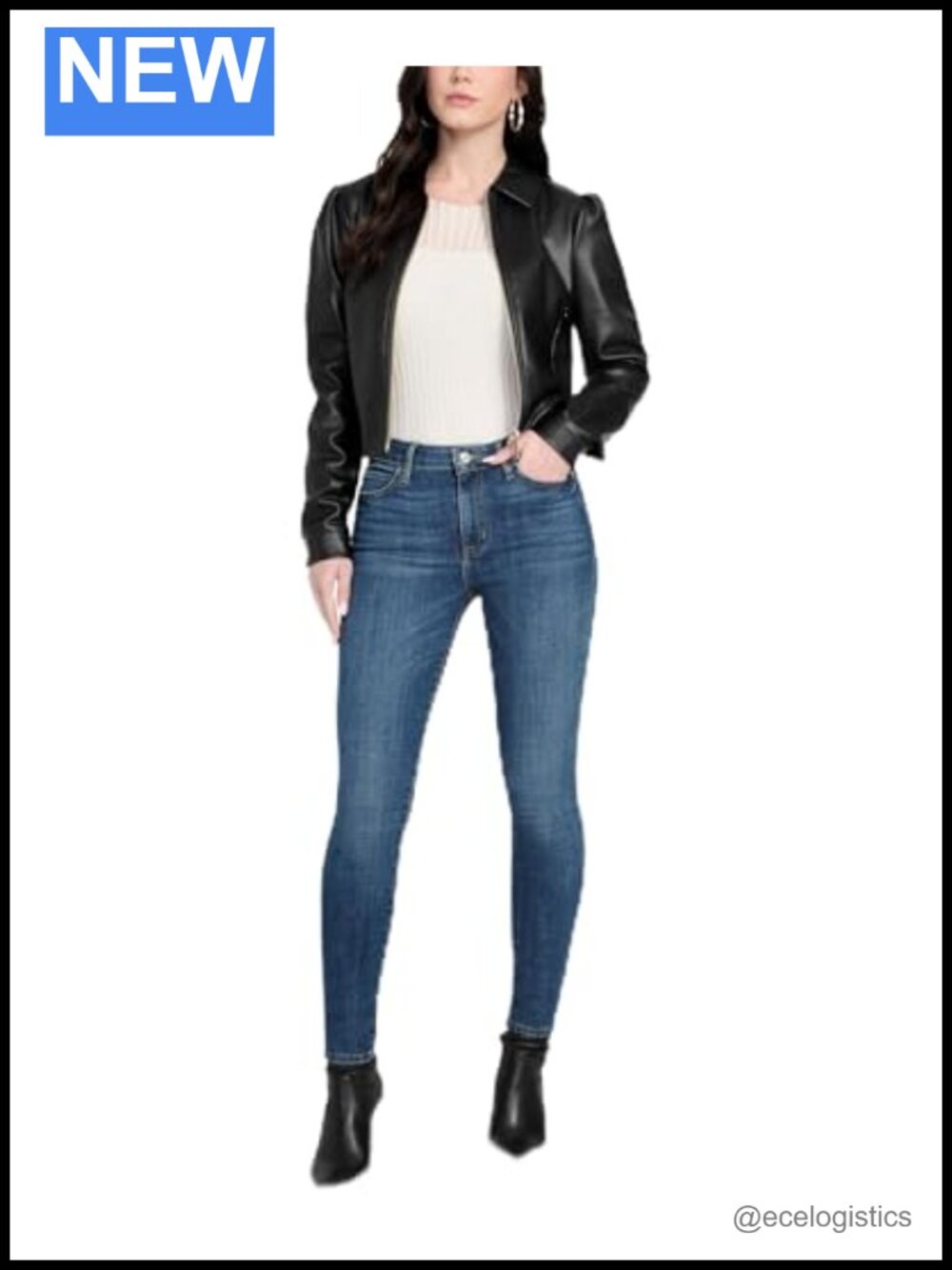 Women's Cropped Faux Leather Biker Jacket with Zip Pockets